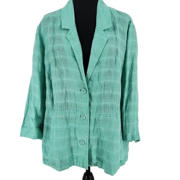 Eileen Fisher Women 3X 100%‎ Linen Button Front Blazer Jacket Aquamarine Blue - Picture 1 of 7
